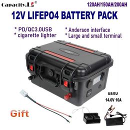 12V Lifepo4 Battery 120Ah Lithium Battery Pack 200ah Solar RV Waterproof PD Rechargeable Backup Batteries Anderson Boat Motor