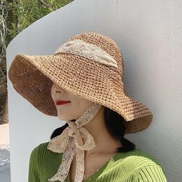 Hats Small Fresh Sunscreen Hat Women's Summer Knitting Foldable Beach Straw Holiday Big Brim Sun