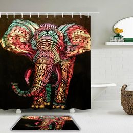 Shower Curtains 2Pcs/Set Animal Elephant Curtain Set Fabric Waterproof Bathroom With Hooks Non-slip Mat Bath Home Decor