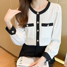 Women's Blouses Blusas Y Camisas 2023 Long Sleeve Blouse Women Button Vintage Chiffon Shirt Woman Clothes Ladies Tops Roupas Femininas