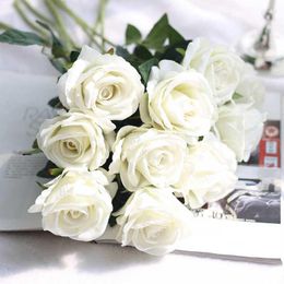 Decorative Flowers Artificial Flower Home Decor Party Supplies Flannel Feel Touch Real Rose Fake Wedding Decoration Flores