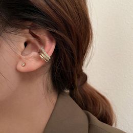 Backs Earrings Chic Gold Three Layers Circle Clip On Fake Piercing Earcuff Crystal Earclips Korean Fashion Girls Ear Cuff Accessories