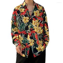 Men's Casual Shirts Summer Floral Top Men Long Sleeve Hawaiian Beach Clothes Leaf Printing Blouses Vacation