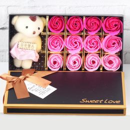 Decorative Flowers 1Set Cartoon Bear Scented Bath Soap Rose Flower Gift Box For Wedding Valentine's Day Decor Mothers Teacher's