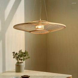 Chinese-style Bamboo rattan wall lamp for Modern Living Spaces - Elegant Pendant Lights for Restaurant, Dining, and Kitchen - Simple Wood Hanging Fixture