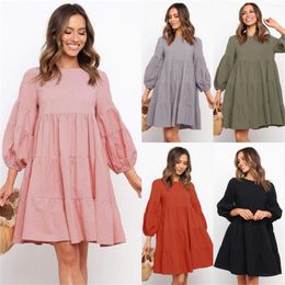 Casual Dresses Women's Long Sleeve Fashionable Solid Colour Dress Cotton Linen Splicing Loose Large Swing Summer Outfits For Women
