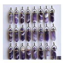 Charms Natural Stone Stripe Amethysts Pillar Pendants For Necklace Earrings Jewellery Making Drop Delivery Findings Components Dhpp2
