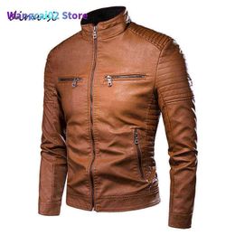 Men's Jackets DIMUSI Men's Jacket Fashion Mens Vintage Leather Jackets Casual Men Faux Leather Motorcycle Jackets Biker Zipper Pockets Coats 022023H