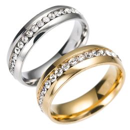 Cluster Rings Fashion Gold Silver Black Stainless Steel Ring With Stone Crystal For Men Girls Women Couple Love Wedding Jewellery