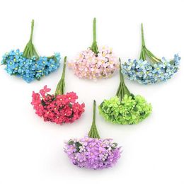 Decorative Flowers Wreaths 12pcs/1bunch Mini Bouquet Artificial Silk Flowers For Wedding Decoration DIY Scrapbooking Wreath Gift Craft Fake Flower T230217