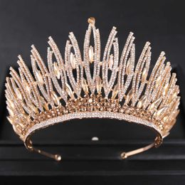 T GG Tiaras Gold Color Luxury Crystal Wedding Tiaras And Crowns Party Rhinestone Prom Bridal Diadem Crown Tiara For Women Bride Hair Je