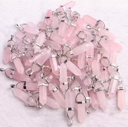Charms Natural Stone Rose Quartz Pink Crystal Pendant Assorted Hexagonal Column Pendants For Earrings Necklace Jewelry Hjewelry Drop Dhhly