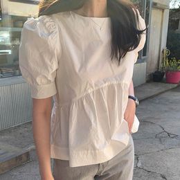 Women's Blouses Shintimes Backless Bow Puff Sleeve 2023 Summer Tops Short Korean Fashion Womens Clothing White Shirts Casual Women Blouse