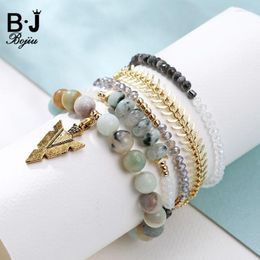 Strand Bojiu Gold Fishbone Chain Amazonite With Arrow Head Crystal Bead 5pcs/SET Fashion Bracelets Gift Sets BCSET27