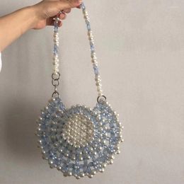 Evening Bags Designer Women's Fashion Retro Pearl Hollow Shoulder Bag Handwoven Acrylic Beaded Handbag Exquisite Mobile