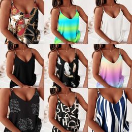 Tops Casual Designer Women Clothing Vest Top Simple Sleeveless Chain Sling Printed V-Neck for summer