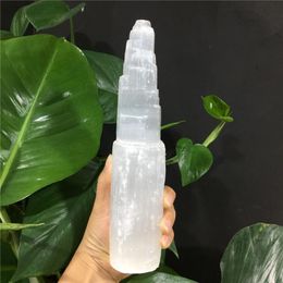 Decorative Figurines Objects & Natural Quartz Crystal Selenite Tower Lamp High Frequency Flash Spiral Gypsum Castle Reiki Healing Rough Ston