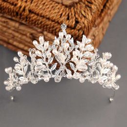 Tiaras Handmade Pearl Crystal Crown Bride Hair Jewelry Wedding Tiaras Headpieces White Z0220
