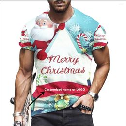 Men's T Shirts 2023 3D Print Customised Name Or LOGO T-shirt Marry Christmas And Year Men/Women/Kids Top Fashion Casual Large Size