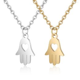 Pendant Necklaces Cute Small Stainless Steel Hamsa Love Heart Hand Of Fatima Palm Gesture Shape For Women Fashion Charm Jewelry