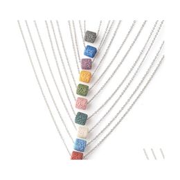 Pendant Necklaces Colorf Cylinder Lava Stone Necklace Diy Aromatherapy Essential Oil Diffuser For Women Jewelry Drop Delivery Pendant Dhrnw