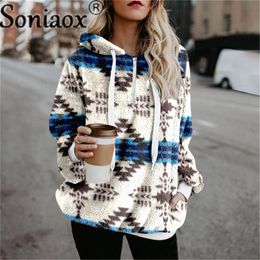 Womens Hoodies Sweatshirts Women Ethnic Print Hooded Sweatshirt Autumn Winter Warm Long Sleeve Casual Hoodies Collar Female Drawstring Pullovers Tops 230220