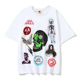 Men's T-Shirts Hip Hop Skull Cartoon Graffiti Print Summer Men's Tshirts Round Neck Cotton Short Sleeve Casual Top Tees Loose Unisex Streetwear Z0220