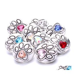 Clasps Hooks Dogs Paw Shape Crystal Snap Button Jewellery Findings Rhinestone 18Mm Metal Snaps Buttons Diy Necklace Bracelet Jeweller Dheof