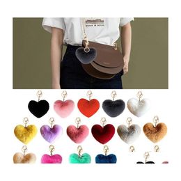 Key Rings Cute Keychain Llaveros Mujer Fake Rabbit Fur Heart Pompom Women Girl Bag Cars Simple Fluffy Keyring Jewelry Gifts Drop Deli Dhwii