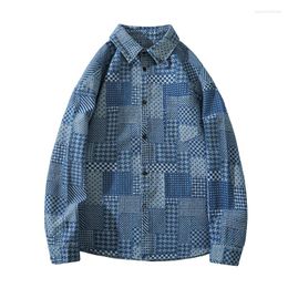 Men's Jackets Men's Spring Plaid Loose Blue Denim Jacket