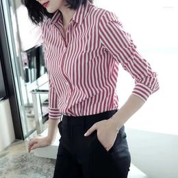 Women's Blouses & Shirts Fashion Women Striped Red Office Ladies Tops -Neck Casual Blouses2023 Design Long Sleeve KoreanWomen's Women'sWomen