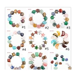 Charms Fashion Healing Crystal Point Turquoise Amethyst Rose Quartz Chakra Heart Moon Natural Stone Pendants For Necklaces Jewellery D Dhnt8