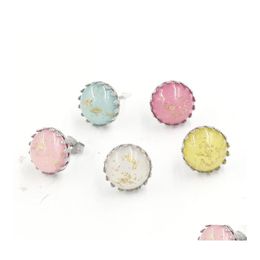 Stud Fashion 12Mm Stainless Steel Druzy Drusy Resin Opal Crown Earrings Handmade For Women Jewellery Drop Delivery Dh3Mi