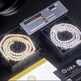 Hotsale Pass Diamond Test 2mm--5mm Wide 925 Silver Gold Moissanite Diamond Tennis Necklace/bracelet Chain for Hiphop Jewellery