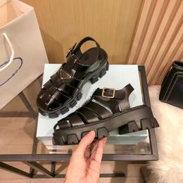 Summer 2023 design new muffin thick soled women's shoes triangular gear increased Baotou hollowed out Roman sandals Shoe clearance