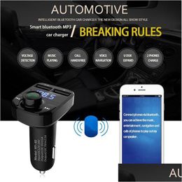 Bluetooth Car Kit Fm Transmitter Hand Mp3 O Player Voltage Detection Noise Cancellation Dual Usb Charger Drop Delivery Mobiles Motor Dhcc9