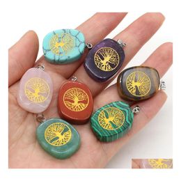 Pendant Necklaces Chakra Reiki Healing Semiprecious Stone Charms Tree Of Life Pattern Pendants Amet Crystal Meditation For Men Women Dhlhh