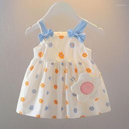 Girl Dresses 2Pcs Summer Baby Clothes Set Flower Print Cotton Sleeveless Dress Bag Sweet Girls