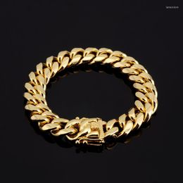 Strand Charming Men's Yellow Gold 316 Stainless Steel Hip Hop Heavy Miami Cuban Link Bracelet