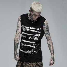 Men's T Shirts PUNKRAVE Men's Vest Punk Daily Wear Printing Sleeveless T-shirt Gothic Skeleton Elastic Knit Top