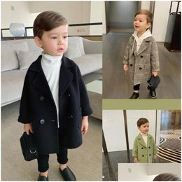 Jackets Winter Grid Boys Girls Woollen Doublebreasted Baby Trench Coat Lapel Kids Outerwear Wool Overcoat Toddler Fall Clothes Drop D Dhuca