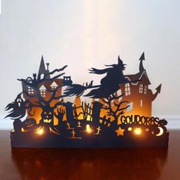 Candle Holders Halloween Witch Candlestick Box Flying Silhouette Castle Decoration For Festival Party Favors Personalized