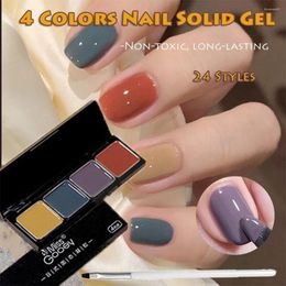 Nail Gel 4 Colours Solid Palette With A Brush Long Lasting Colour Varnish Mousse