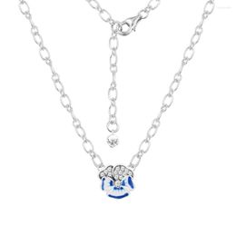 Pendant Necklaces 2023 925 Sterling Silver Blue Pansy Flower Necklace For Women Jewellery Collier Femme Collares Bijoux 50CM