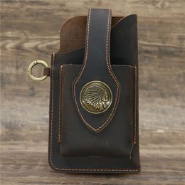 Waist Bags Fanny Bag Men Genuine Leather Belt Bum Leg Hip Packs for 675inch Cell Phone Cigarette Lighter Box Case Outdoor Pouch 230220
