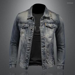 Men's Jackets Spring Autumn Denim Jacket Men Four Seasons Style Lapel Coat Trend Ripped Casual