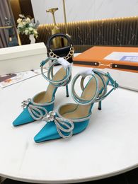 Women Pumps Dress Shoes Wedding Woman High Heels Stiletto Glitter Designer Sandals Crystal bowtie buckle Rivets MaryJane Red shoes