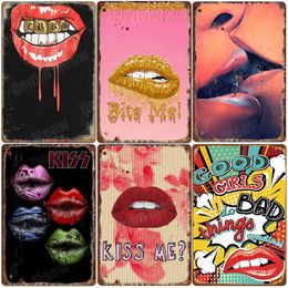 Good Girls Do Bad Things Retro Metal Painting Metal Signs Bar Club Home Wall Decor Kiss Me Plates Tongue Art Poster Gift for Lover 20x30cm Woo