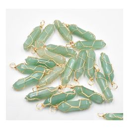 Charms Gold Wire Natural Stone Green Aventurine Hexagonal Healing Reiki Point Pendants For Jewellery Making Ffshop2001 Drop Delivery F Dhhra