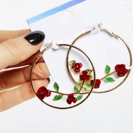 Hoop Earrings Nature Inspired Rose Flower Petite Blossom 5cm Party Big Hammered - Golden